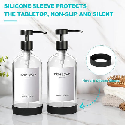 RYTOXILO Clear Soap Dispenser 2 Pack, Glass Soap Dispenser with Stainless Steel Pump, 16.9 Fl oz Refillable Kitchen Hand and Dish Soap Dispensers Set, Modern Clear Soap Lotion Dispensers Bottle - Image 5