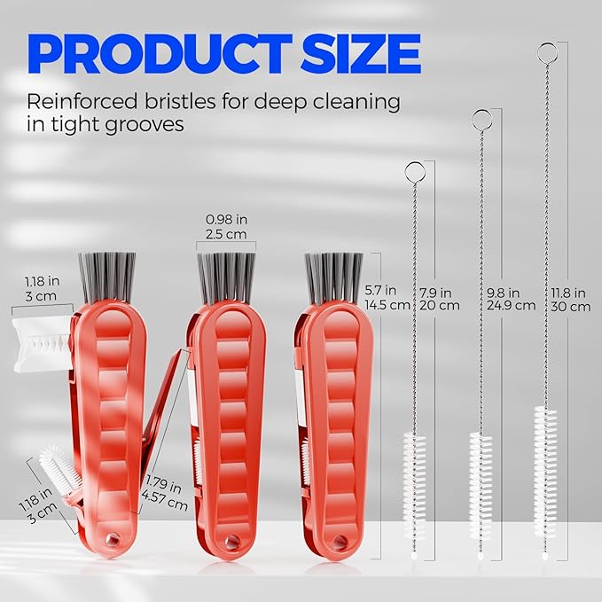 6 Pack Holikme 4 in 1 Cup Lid Cleaning Brush Set with 3 Straws, Multifunctional Bottle Brush, Silicone Cup Lid Gap Cleaner, Durable Bristle Crevice Cleaning Brush, Red - Image 6