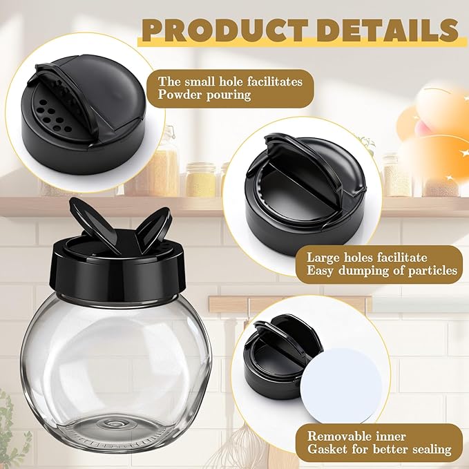Zhehao 24 Pieces Plastic Spice Containers Plastic Spice Bottles Clear Reusable Large Empty Seasoning Jars with Shaker Lids for Kitchen Storage Seasoning Powder Herbs (7 oz,Flat Round,Clear and Black) - Image 3
