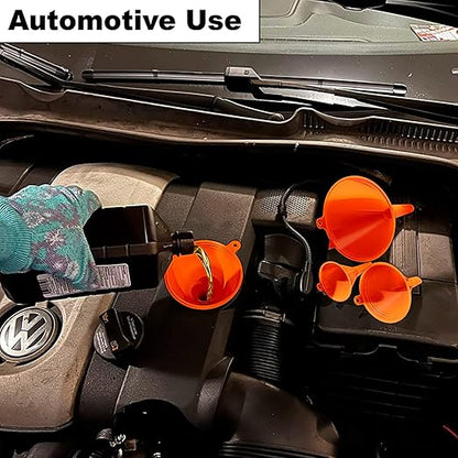 Oil Funnel Set (Orange, 4-Pack) – Plastic Funnels for Automotive Use – Funnels for Kitchen Use Filling Bottles and containers – Funnel for Water Bottles, Gas, Car Oil, Lubricants and Fluids - Image 4