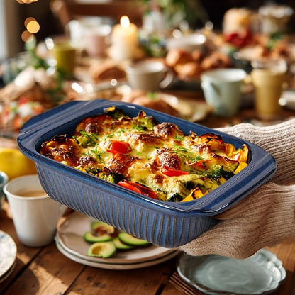 Artena Baking Dish 2.3 Quarts, Casserole Dishes For Oven, Baking Pan With Handles, Lasagna Pan Deep, Large Casserole Dish, Rectangular Ceramic Bakeware, Blue (Baking Dish With Rack) - Image 9
