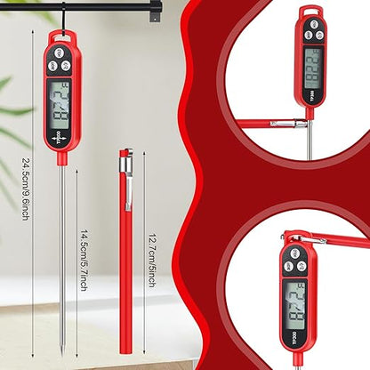 Copkim 6 Pcs Meat Thermometer Food Thermometer with Probe Water Liquid Instant Read Digital Thermometer Cooking Thermometer Supplies BBQ Kitchen Thermometer for Cooking Milk Yogurt (Red) - Image 2