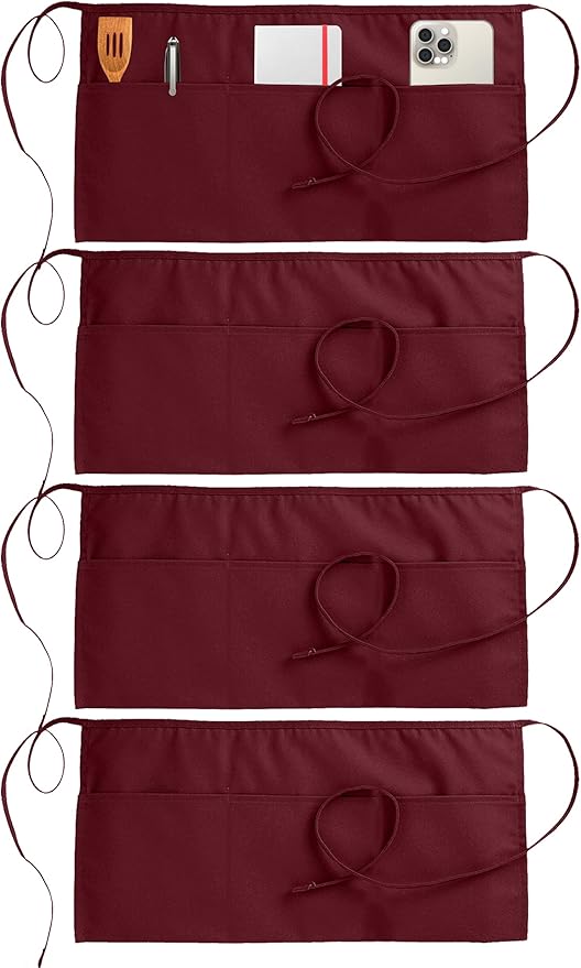 Utopia Wear 4 Pack Server Aprons with 3 Pockets, Waiter and Waitress Waist Aprons for Women with Pockets, Men Short Aprons by UTOPIAWEAR