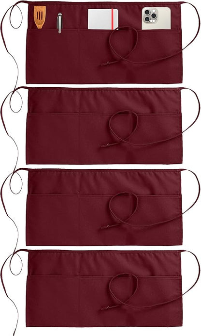 Utopia Wear 4 Pack Server Aprons with 3 Pockets, Waiter and Waitress Waist Aprons for Women with Pockets, Men Short Aprons by UTOPIAWEAR