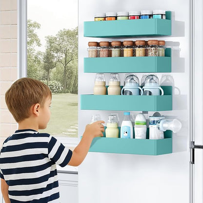 Mystozer Magnetic Spice Rack for Refrigerator, Kitchen Organizer and Storage Shelf, Blue(2 Pack) - Image 2
