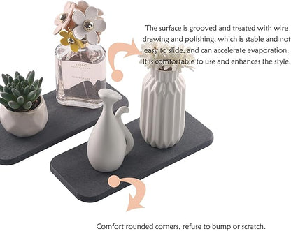 NiuYichee 2 Pcs Water Absorbing Stone Trays, Kitchen/Bathroom Sink Soap Dish, Diatomite Tray Used for Hand Soap & Cosmetic Bottles in the Modern Home, 4" W x 9" L, Dark Gray