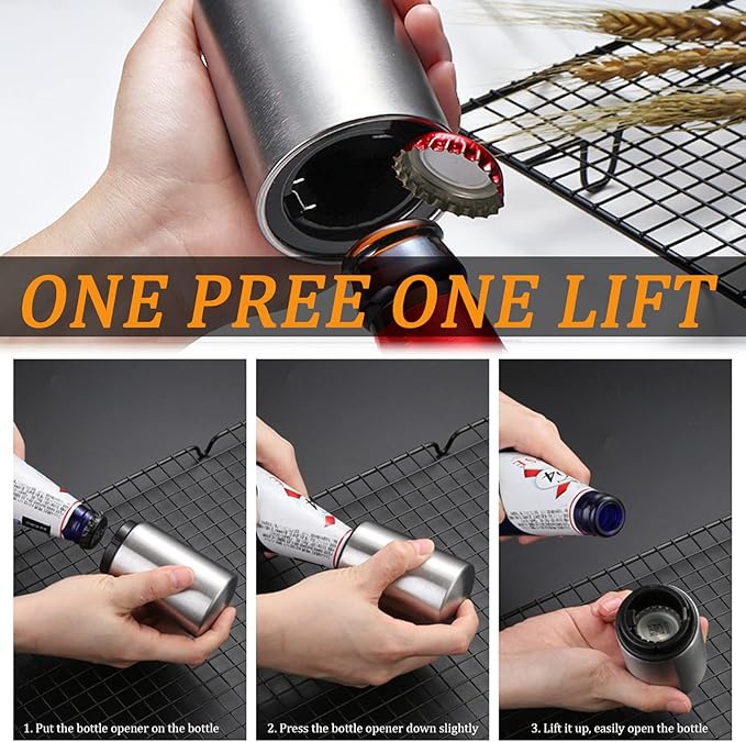2PCS Pop-the-Top Beer Bottle Opener, Metal Automatic Magnetic Glass Bottle Cap Openers, Wine Bartender Tool Cap Catcher for Bar, Party, Wine Ceremony, Restaurant Household Utensils, Easy to Use-Silver - Image 6