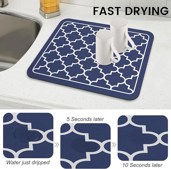 WISELIFE Dish Drying Mat Super Absorbent Drying Mat Large Dish Drying Mats for Kitchen Counter Easy Clean Dish Mat Kitchen Drying Mat15"x 18" Stylish Blue - Image 4