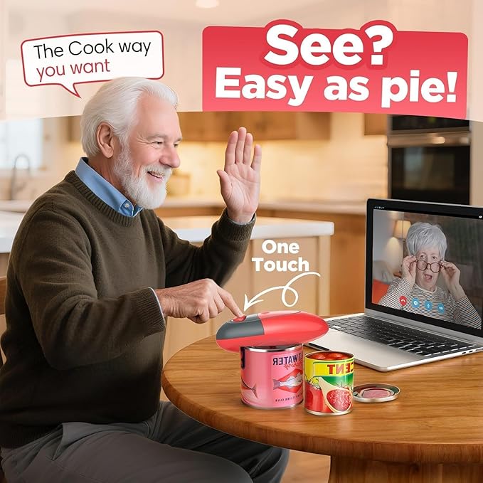 One Touch Electric Can Opener Fits Almost All Can Sizes for Seniors with Arthritis, Hand Held Battery Operated Can Opener with Smooth Edge, Food Safe Kitchen Gadgets Automatic Can Opener for Kitchen - Image 2