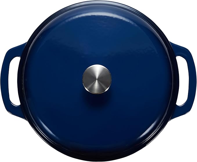 Amazon Basics Enameled Cast Iron Dutch Oven Pot with Lid, Round, Dual Handles, Heavy-Duty, Oven Safe for Baking, Roasting, Stews, 7.3-Quart, Navy - Image 3