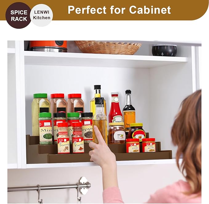 Lenwi Spice Rack Organizer for Cabinet 2 Pack, 3 Tier Expandable Bamboo Spice Storage for Kitchen Cupboard Pantry, Brown - Image 6