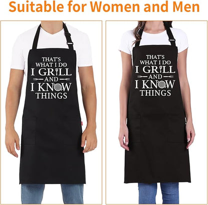 Funny Grilling Aprons for Men - BBQ Cooking Apron with 2 Pockets, Adjustable Neck Strap and 40" Long Ties - That's What I Do I Grill and I Know Things