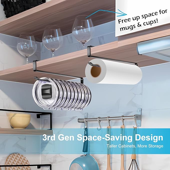 2Pack Tumbler Lid Organizer for Corner Cabinets, Space-Saving Coffee Cup Holder, Water Bottle Accessories Storage, Kitchen Storages Organization , No Adhesive or Drilling Needed up to 24 Lids (Black) - Image 3