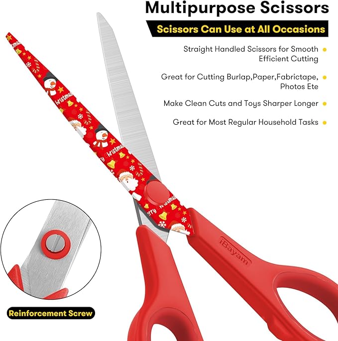 iBayam All Purpose Scissors for Construction Scrapbook Kraft Craft Paper, Gifts Wrapping Packing Paper Cutter Tool, 3 Pack Ultra Sharp 8" Thick Blade Comfort-Grip Scissors for Moving Package Supplies - Image 4