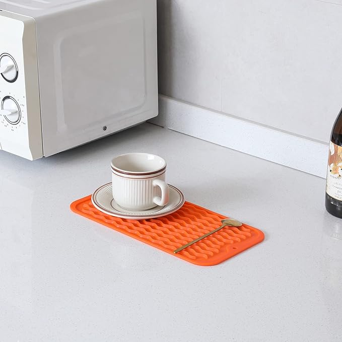 MicoYang Silicone Dish Drying Mat for Multiple Usage,Easy clean,Eco-friendly,Heat-resistant Silicone Mat for Kitchen Counter or Sink,Refrigerator or Drawer Liner Orange S 12 inches x 6 inches - Image 7
