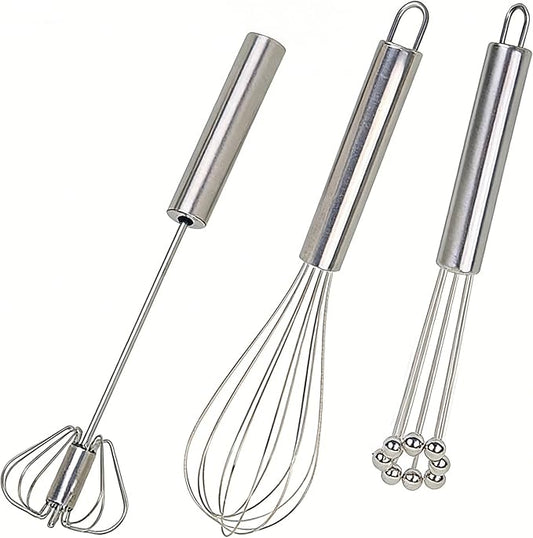 3 Packs Stainless Steel Whisk Set-Whisks for Cooking Non Scratch,Hand Push Rotary Whisk Blender,Balloon Whisk Kitchen Wisk Wire Whisks for Cooking,Whisking, Blending,Beating and Stirring by Unknown