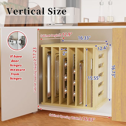 7 Tier Wooden Tray Dividers for Cabinets, Baking Cookie Sheet Organizer, Vertical/Horizontal Cabinet Dividers for Pots, Cutting Board, Pans, Kitchen Organizers and Storage (7 Tier)