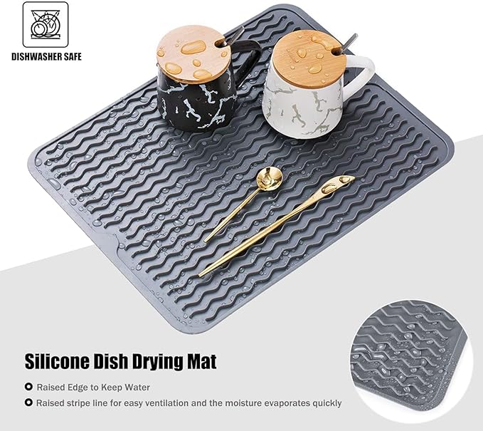 Silicone Dish Drying Mat for Multiple Usage, Easy clean, Eco-friendly, Heat-resistant Dish Drainer Mat for Kitchen Counter,Sink,Refrigerator or Drawer liner (16" x 12", BEIGE) - Image 4