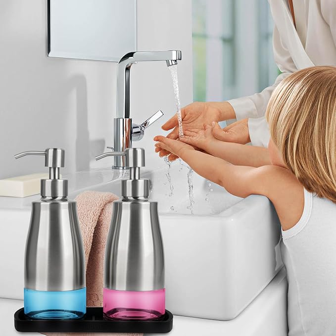 Gaussra Kitchen Soap Dispenser Set with Silicone Tray and Stickers - Brushed Nickel, Stainless Steel Glass Soap Dispenser Bathroom, Refillable Hand Dish Dispenser for Kitchen Sink - Image 6