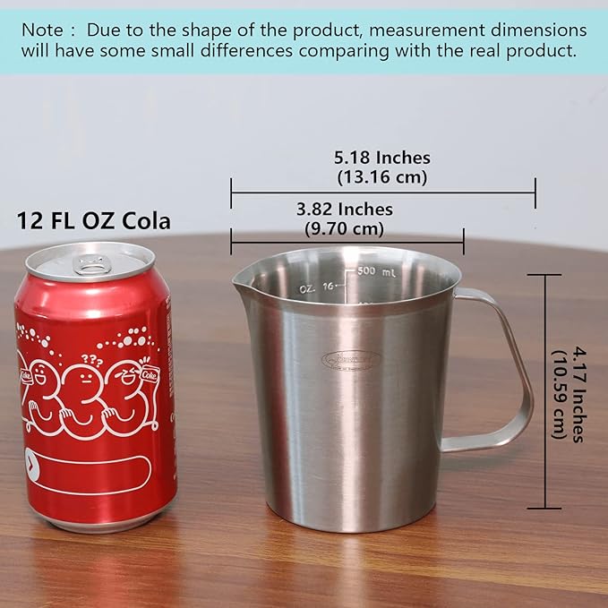 Newness Stainless Steel Measuring Cup, Metal Measuring Cup with Handle (Upgraded, 3 Marking Including Cup/ML/Ounce Scale), 16 Ounces (0.5 Liter, 2 Cup) (Pack of 2) - Image 6