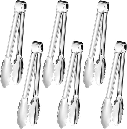 6pcs Stainless Steel Serving Tongs Gold or Silver Plated 9inch Heavy Duty Durable BBQ Clamps Design for Weddings Parties Banquets Buffets Family Gatherings Kitchen Cooking Serving Clip by IAXSEE