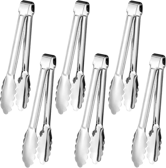 6pcs Stainless Steel Serving Tongs Gold or Silver Plated 9inch Heavy Duty Durable BBQ Clamps Design for Weddings Parties Banquets Buffets Family Gatherings Kitchen Cooking Serving Clip by IAXSEE