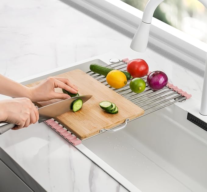 Tomorotec 17.7" x 12.5" Roll Up Dish Drying Rack Over Sink Drying Rack Sink Cover Kitchen Sink Accessories Gadget Multipurpose Organizer Foldable Stainless Steel Drainer - Image 7