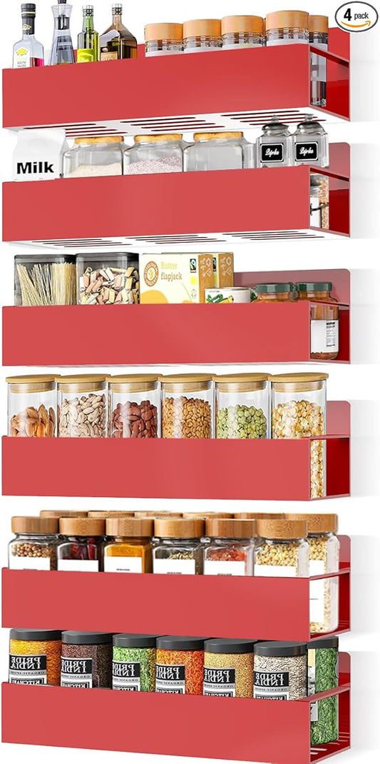 SMRCAD Magnetic Spice Rack for Refrigerator, 6pack Magnetic Shelf for Fridge Space Saving Seasoning Organizer for Kitchen storage Any Metal Surface No Drilling Needed (6pack-Red) by SMRCAD