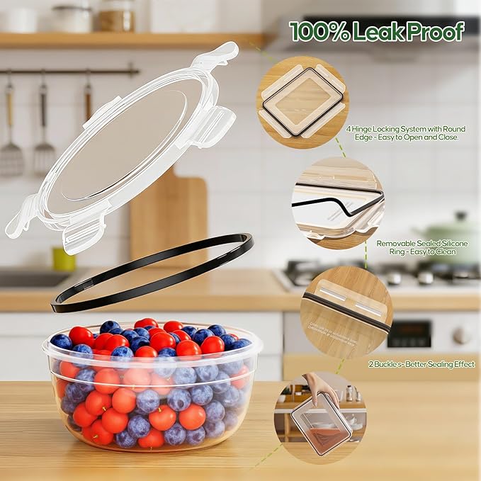 62 PCS Large Food Storage Containers with Lids Airtight (31 Lids & 31 Containers)- 85 OZ Reusable Plastic Leakproof Meal-Prep Container for Kitchen Storage Organization Microwave/Dishwasher Safe - Image 4