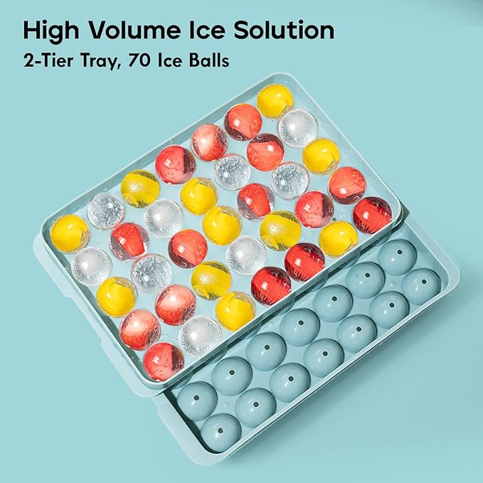 Ice Cube Trays with Lid and Bin, 1.0 IN Small Round Ice Cube Mold for Freezer - Easy Release Stackable Ice Ball Maker for Cocktail, Whiskey and Drinks,BPA-Free(1.0in/70 balls&box) - Image 2