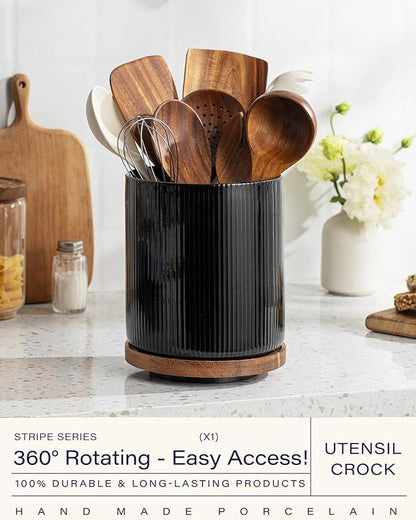 getstar Extra Large Rotating Utensil Holder for Kitchen Counter, 7.9" Ceramic Utensils Crocks Set for Countertop Large & Small Utensil Organizer for Spatula Farmhouse Kitchen Decor - Image 2