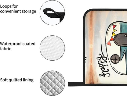 Happy Camper Oven Mitts and Pot Holders Sets of 4,Resistant Hot Pads with Polyester Non-Slip BBQ Gloves for Kitchen,Cooking,Baking,Grilling
