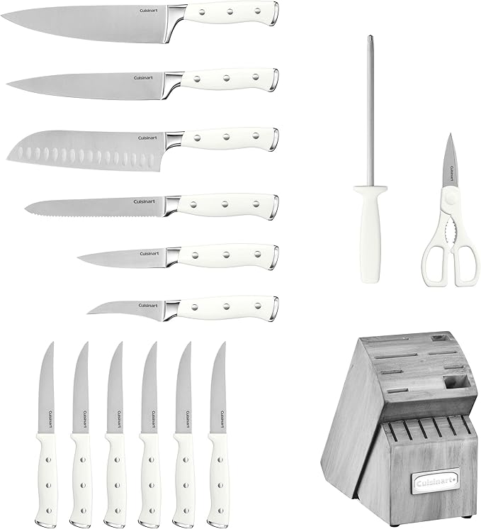 Cuisinart 15-Piece Knife Set with Block, High Carbon Stainless Steel, Forged Triple Rivet, Natural/Gray C77WTR-15PG - Image 2