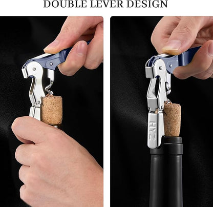 HYZ 2-Pack Wine Opener Waiter Corkscrew, Professional Wine Key for Servers, Bartender with Foil Cutter, Manual Wine Bottle Opener Double Hinged (Navy Blue) - Image 4