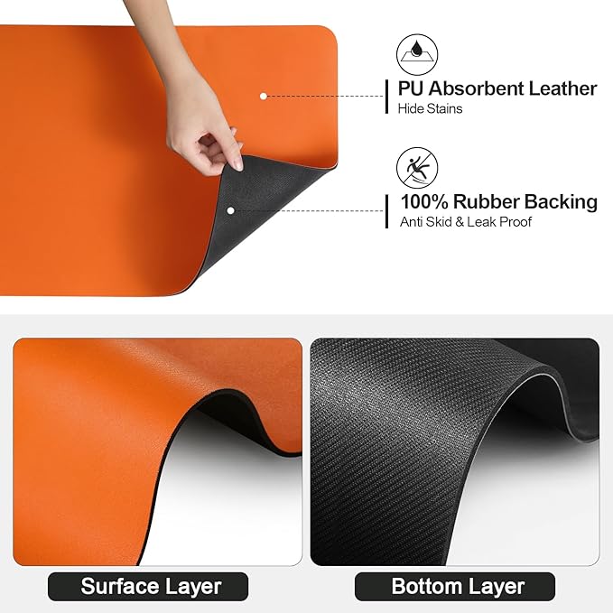 Ecotrim - Dish Drying Mat for Kitchen Counter | Coffee Bar Mat for Countertops | Heat Resistant Drainer Mat with Non-slip Rubber Backed | Hide Stain Kitchen Absorbent Draining Mat | Orange 18"x28" - Image 5