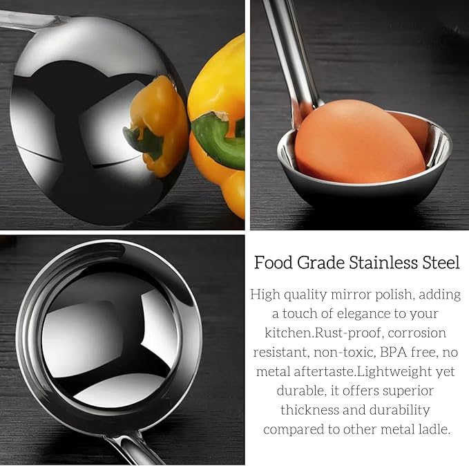 Stainless Steel Ladle 3 & 2-Ounce 2PC, Metal Kitchen Soup Ladle Spoon 12 inch & 10 inch Cooking Utensil. - Image 3