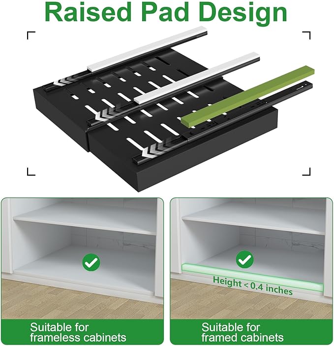 PAKETA 1 Pack Expandable Pull Out Cabinet Organizer, 21'' Deep Pull Out Drawers for Cabinets, Upgrade 3 Slide Rails Sliding Drawers for Cabinet with Adhesive Nano Film (Black) - Image 4