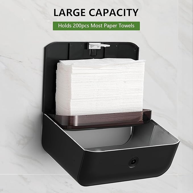 Wall Mount Paper Towel Dispensers, Modundry Multifold Paper Towel Dispenser with Smart Lock, Adhesive No Drilling Install, Hand Towel Holder for Home Bathroom,Restroom, Office (Black)