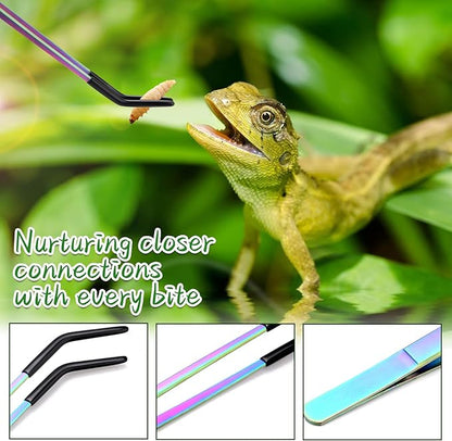 2PCS Stainless Steel Reptile Feeding Tongs with Rubber Tip, 10.6" Straight & Curved Long Tweezers, Perfect for Aquariums & Crafts - Ideal Bearded Dragon & Snake Tank Accessories, Terrarium Supplies
