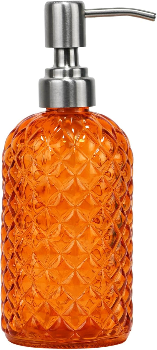 16 oz Diamond Pattern Glass Soap Dispenser, Kitchen and Bathroom Refillable Soap Dispenser with Rust Resistant Stainless Steel Pump for Hand Soap, Lotion Glass Liquid Dispenser by SDlumeiy