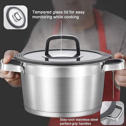 MARSKITOP 3 Quart Stock Pot with Lid, 18/8 Stainless Steel Pasta Pots with Strainer Lid, Small Soup Pot with Stay-Cool Handle, Compatible with All Cooktops, Dishwasher Safe