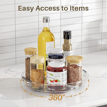 LAMU 2 Pack Clear Lazy Susan Turntable Organizer for Cabinet, 10.6'' 9.25'' Condiment Organizer for Refrigerator, Kitchen Pantry, Medicine Cabinet Organizer, Spices Rack Organization, Bathroom - Image 4