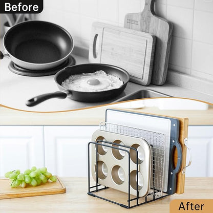 Cutting Board Organizer,Kitchen Cabinet Organizer,Divided Rack with 5 Slots for Baking Trays,Space-Saving Kitchen Storage for Cutting Boards, Cookie Sheet, Thin Pans and Baking Sheets Holder (1pcs) - Image 6