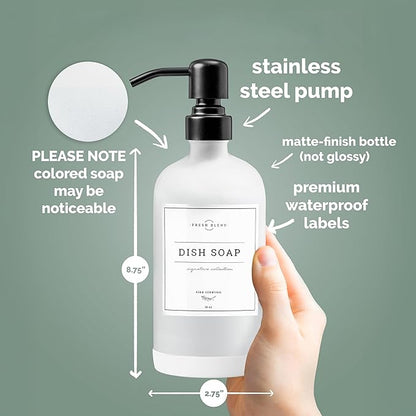 Vine Creations White Glass Soap Dispenser, 2 Pack Kitchen Soap Dispenser Set with Stainless Steel Pump, 16 oz Dish Soap and Hand Soap Dispensers for Bathroom with Waterproof Labels - Image 6
