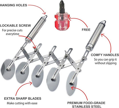 Juome 5 Wheel Pastry Cutter Stainless Pizza Slicer Multi-Round Dough Cutter Roller Cookie Pastry Knife Divider with Handle - Image 3