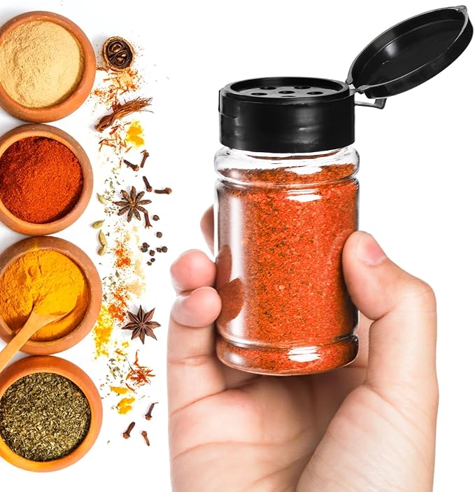 Tosnail 36 Pack 2.7 Oz Small Plastic Spice Bottles with Black Shaker Lids and Labels, Empty Plastic Jars with Lids, Seasoning Shaker Containers for Travel, Camping, Glitter, Gift, Party Favors - Clear - Image 4