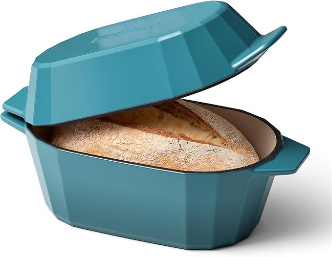 Enameled Cast Iron Sourdough Bread Oven – Dutch Oven for Sourdough, Oval Cast Iron Bread Pan with Lid，Loaf Cast Iron Dutch Oven for Baking (3.3QT-Blue） by RYEDE