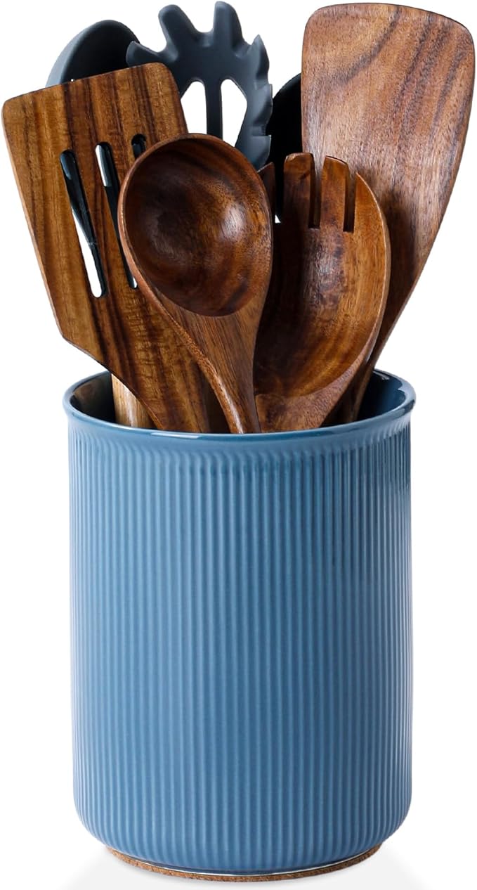 LoeJan Utensil Holder, Extra Large Utensil Crock, Stable Ceramic Utensil Organizer, Cooking Tool Organizer Set for Kitchen Counter Farmhouse Décor, Blue - Image 7