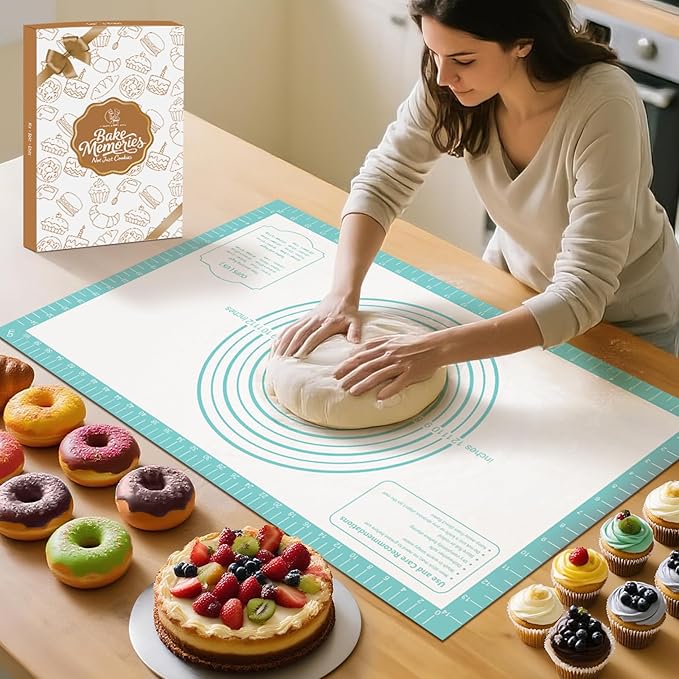 Non stick Pastry Mat, Dough Mat for Rolling, Silicone Baking Mat, Fondant/Pie Crust Mat Kitchen Counter Mat, Macarons Bread Baking Mat Baking Supplies Extra Large 28 x 20 Inch by MimekitchenKitchenHelper