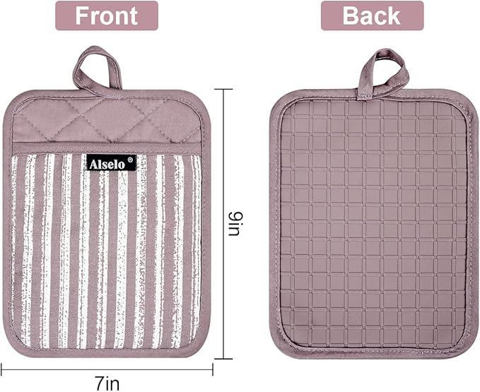 Alselo Silicone Pot Holders Set of 3 Heat Resistant & Non Slip Potholders, Professional Oven Hot Pads with Pockets Mitts for Kitchen Cooking Baking Barbecue (3, Purple) - Image 2